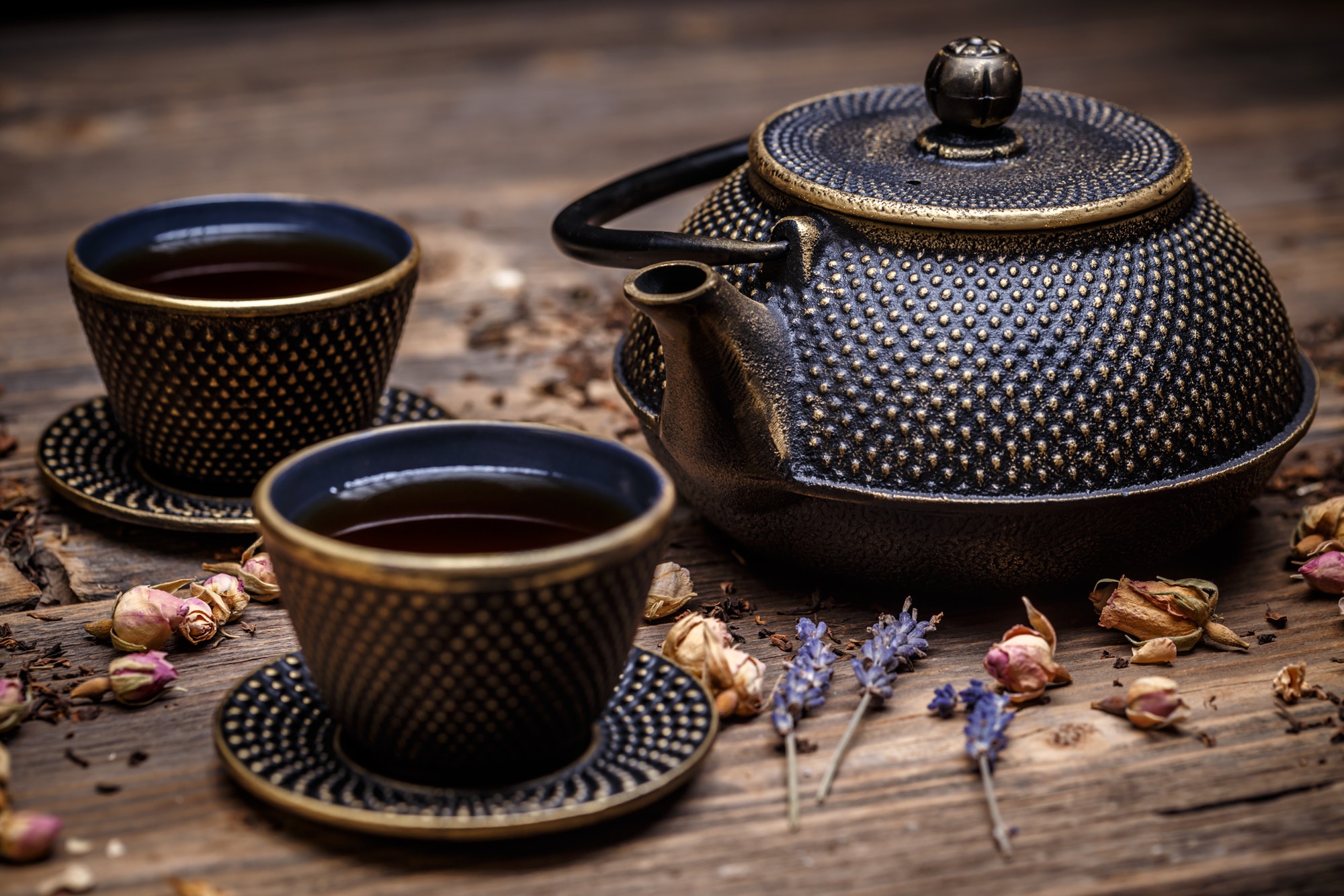 Black cast iron teapot